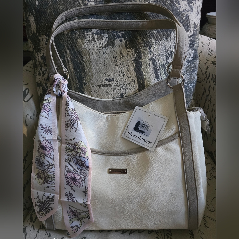 Alfred Dunner Vegan Leather Lg Shoulder Bag NWT w/ Twilly